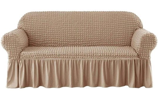 Uytm Polyester Bürümcük-Likralı Drapeli Süngerli Çizgili Giydirmeli Gri Tekli Koltuk Örtüsü 230x180 cm