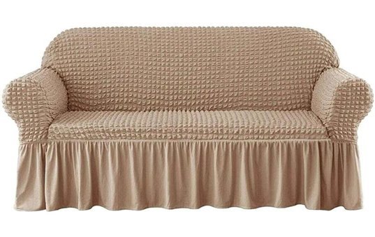 Uytm Polyester Bürümcük-Likralı Drapeli Süngerli Çizgili Giydirmeli Gri Tekli Koltuk Örtüsü 230x180 cm