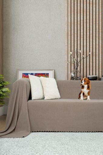 Latuda Concept Şönil Süngersiz Çizgili Kahverengi Tekli Koltuk Örtüsü 175x300 cm
