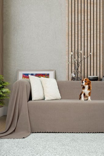 Latuda Concept Şönil Süngersiz Çizgili Kahverengi Tekli Koltuk Örtüsü 175x300 cm