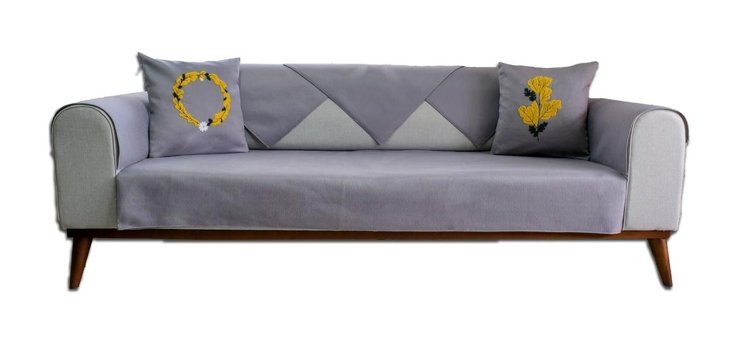 Abbonlin Pamuklu Süngersiz Çiçek Desenli Gri Dörtlü Koltuk Örtüsü 185x220 cm