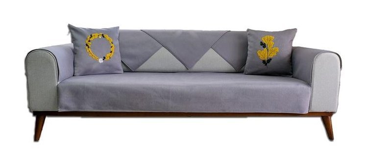 Abbonlin Pamuklu Süngersiz Çiçek Desenli Gri Dörtlü Koltuk Örtüsü 185x220 cm