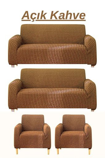 Kırören Polyester Bürümcük Fırfırlı Süngersiz Düz Giydirmeli Bej Tekli Koltuk Örtüsü 180x230 cm