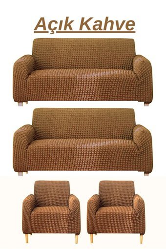 Kırören Polyester Bürümcük Fırfırlı Süngersiz Düz Giydirmeli Bej Tekli Koltuk Örtüsü 180x230 cm