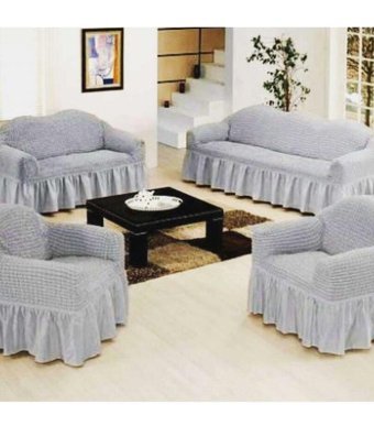 Kendim Pamuklu - Polyester Saçaklı Süngersiz Gri Tekli Koltuk Örtüsü