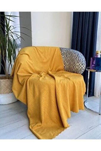 Sümer Pamuklu Polar Süngersiz Düz Hardal Tekli Koltuk Örtüsü 175x215 cm