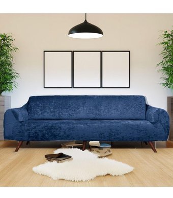 Bibaha Kadife Süngersiz Giydirmeli Lastikli Lacivert Tekli Koltuk Örtüsü 180x230 cm
