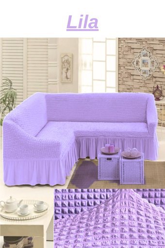 Ensari Karaoğlu Polyester Bürümcük Jakarlı Süngersiz Armürlü Giydirmeli Mor Beşli Koltuk Örtüsü 180x330 cm