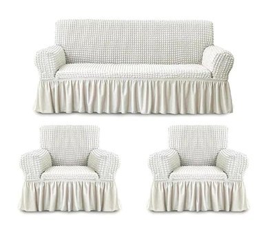 Eldost Ticaret Pamuklu - Polyester Bürümcük Jakarlı Süngersiz Armürlü Giydirmeli Bej Beşli Koltuk Örtüsü 180x230 cm