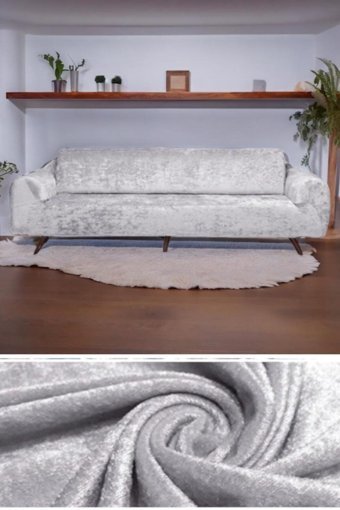 Seltenet Kadife Likralı Jakarlı Süngersiz Çizgili Giydirmeli Su Geçirmez Gri Üçlü Koltuk Örtüsü 230x180 cm