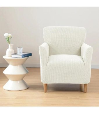 Hanemce Pamuklu - Polyester-Viskon Likralı Süngersiz Kareli Giydirmeli Bej Tekli Koltuk Örtüsü 50x80 cm