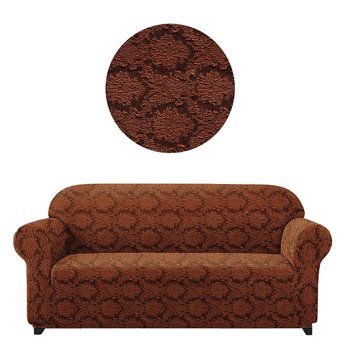 Elgeyar Polyester Likralı Jakarlı Süngersiz Giydirmeli Kahverengi Üçlü Koltuk Örtüsü 180x230 cm