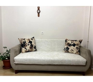 Küçüksoy Kadife Süngerli Geometrik Desenli Beyaz Tekli Koltuk Örtüsü 170x210 cm