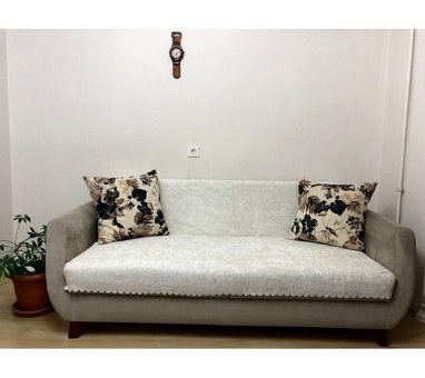 Küçüksoy Kadife Süngerli Geometrik Desenli Beyaz Tekli Koltuk Örtüsü 170x210 cm