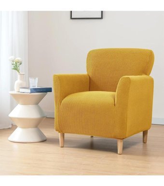 Özmakan Pamuklu - Polyester Likralı Jakarlı Süngersiz Petek Desenli Giydirmeli Sarı Tekli Koltuk Örtüsü 80x120 cm