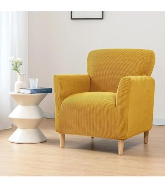 Özmakan Pamuklu - Polyester Likralı Jakarlı Süngersiz Petek Desenli Giydirmeli Sarı Tekli Koltuk Örtüsü 80x120 cm