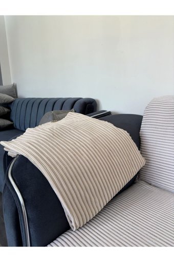 Ferhat Home Polyester Fitilli Süngersiz Çizgili Bej Tekli Koltuk Örtüsü 170x210 cm