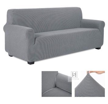 Heytgah Pamuklu - Polyester Likralı Süngersiz Kareli Giydirmeli Gri Üçlü Koltuk Örtüsü 80x120 cm