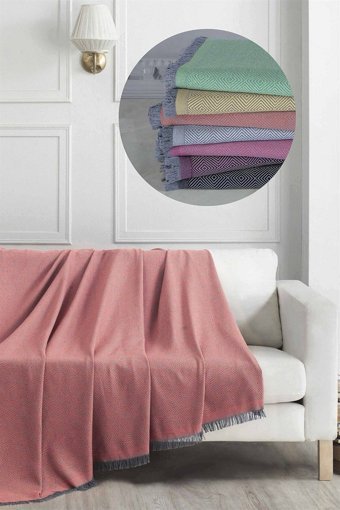 Denizli Concept Pamuklu - Polyester Kanvas Saçaklı Süngersiz Armürlü Turuncu Üçlü Koltuk Örtüsü 175x230 cm