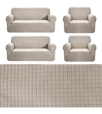 Bibaha Polyester Likralı Süngersiz Kareli Giydirmeli Lastikli Gri Dörtlü Koltuk Örtüsü 180x230 cm