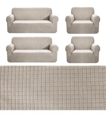 Bibaha Polyester Likralı Süngersiz Kareli Giydirmeli Lastikli Gri Dörtlü Koltuk Örtüsü 180x230 cm