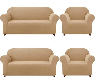 Bemrax Polyester Likralı Süngersiz Pitikare Desenli Giydirmeli Lastikli Su Geçirmez Krem Dörtlü Koltuk Örtüsü 180x230 cm