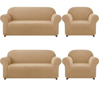 Bemrax Polyester Likralı Süngersiz Pitikare Desenli Giydirmeli Lastikli Su Geçirmez Krem Dörtlü Koltuk Örtüsü 180x230 cm
