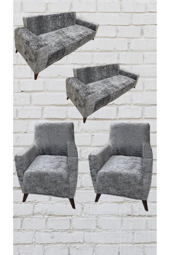Şahane Ev Kadife Likralı Jakarlı Süngersiz Çizgili Giydirmeli Gri Üçlü Koltuk Örtüsü 155x220 cm