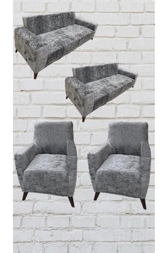 Şahane Ev Kadife Likralı Jakarlı Süngersiz Çizgili Giydirmeli Gri Üçlü Koltuk Örtüsü 155x220 cm