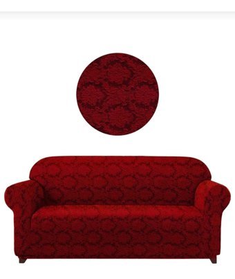 Akbu Polyester Süngersiz Şal Desenli Giydirmeli Lastikli Bordo Tekli Koltuk Örtüsü 180x230 cm