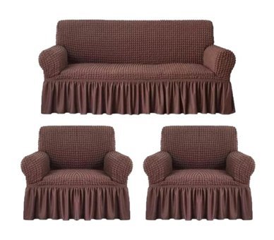 Elgeyar Pamuklu - Polyester Bürümcük Jakarlı Süngersiz Armürlü Giydirmeli Kahverengi Beşli Koltuk Örtüsü 183x230 cm