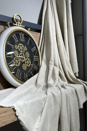 Çeyiz Diyarı Pamuklu - Polyester Kanvas Peluş Süngersiz Armürlü Bej Tekli Koltuk Örtüsü 170x220 cm