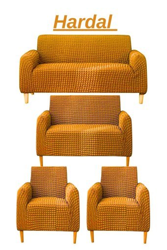 Ensari Karaoğlu Pamuklu - Polyester Bürümcük Jakarlı Süngersiz Armürlü Giydirmeli Sarı Yedili Koltuk Örtüsü 180x230 cm