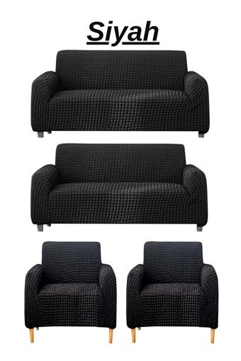 E Bahar Polyester Bürümcük Jakarlı Süngersiz Armürlü Giydirmeli Siyah Sekizli Koltuk Örtüsü 180x230 cm