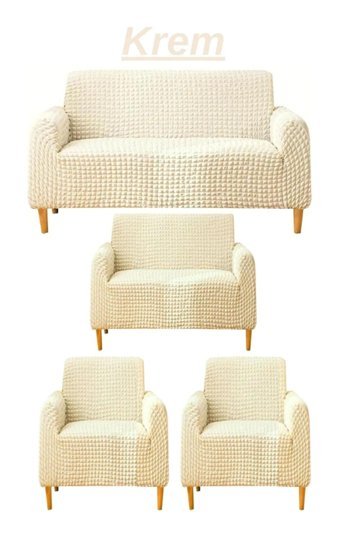 Iydgah Polyester Bürümcük Süngersiz Kapitone Giydirmeli Krem 3-2-1-1 Koltuk Örtüsü 180x50 cm