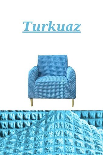 E Bahar Polyester Bürümcük Jakarlı Süngersiz Armürlü Giydirmeli Turkuaz Tekli Koltuk Örtüsü 80x120 cm