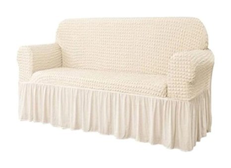 Elgeyar Polyester Bürümcük Jakarlı Süngersiz Armürlü Giydirmeli Bej Üçlü Koltuk Örtüsü 140x180 cm
