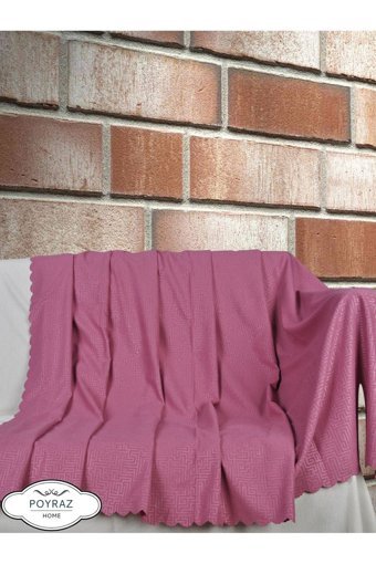 Poyraz Garanti Şönil Nubuk Jakarlı Süngersiz Geometrik Desenli Fuşya Üçlü Koltuk Örtüsü 175x215 cm