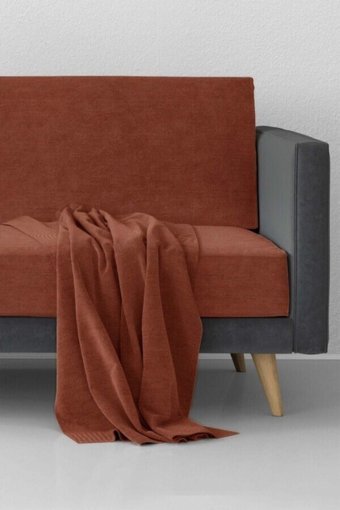 Kensey Polyester Süngersiz Çizgili Kiremit Tekli Koltuk Örtüsü 180x215 cm