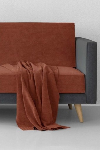 Kensey Polyester Süngersiz Çizgili Kiremit Tekli Koltuk Örtüsü 180x215 cm