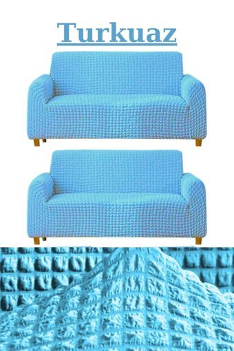 E Bahar Polyester Bürümcük Jakarlı Süngersiz Armürlü Giydirmeli Turkuaz Altılı Koltuk Örtüsü 180x230 cm