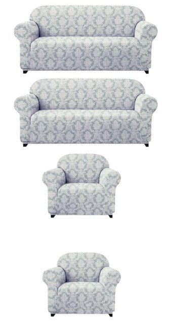 Kanway Likralı Jakarlı Süngersiz Damask Desenli Giydirmeli Gri 3-3-1-1 Koltuk Örtüsü 180x230 cm