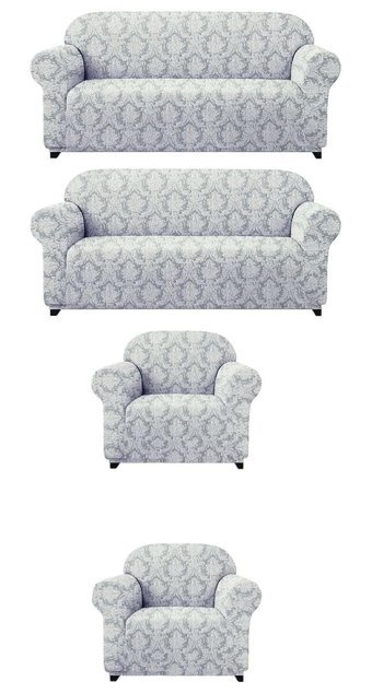 Kanway Likralı Jakarlı Süngersiz Damask Desenli Giydirmeli Gri 3-3-1-1 Koltuk Örtüsü 180x230 cm