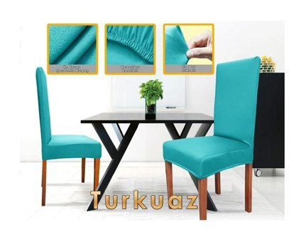 Abeltrade Polyester Likralı Süngersiz Düz Giydirmeli Lastikli Turkuaz Dörtlü Koltuk Örtüsü 35x100 cm