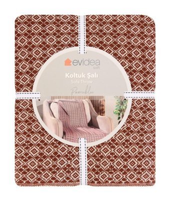 Evidea Pamuklu - Polyester Kanvas Saçaklı Süngersiz Armürlü Kiremit Tekli Koltuk Örtüsü 130x150 cm