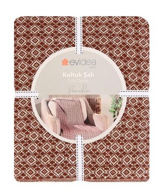 Evidea Pamuklu - Polyester Kanvas Saçaklı Süngersiz Armürlü Kiremit Tekli Koltuk Örtüsü 130x150 cm