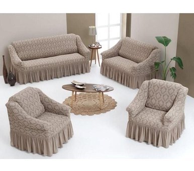 Arlısa Polyester Fırfırlı Süngersiz Giydirmeli Lastikli Kahverengi Dörtlü Koltuk Örtüsü 183x230 cm