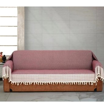 Nasır Home Pamuklu Püsküllü Süngersiz Çizgili Bordo Tekli Koltuk Örtüsü 180x300 cm