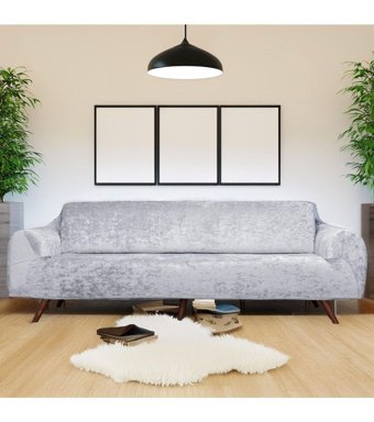 Bibaha Kadife Süngersiz Giydirmeli Lastikli Gri Tekli Koltuk Örtüsü 180x230 cm