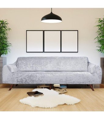 Bibaha Kadife Süngersiz Giydirmeli Lastikli Gri Tekli Koltuk Örtüsü 180x230 cm